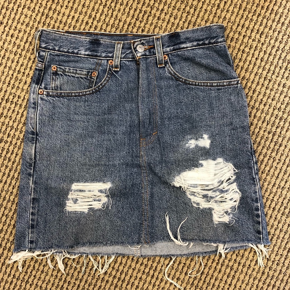Vintage Levi’s High Waisted Distressed Jean Skirt